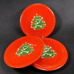 Waechtersbach Germany Christmas Tree Dishes Plates Set 3 Red Orange Glaze 10"